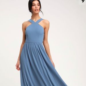 LULUS AIR OF ROMANCE SLATE BLUE MAXI DRESS